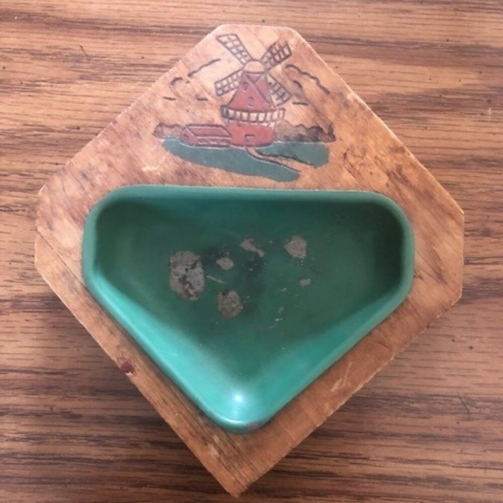 Vintage Metal & Wood Ashtray